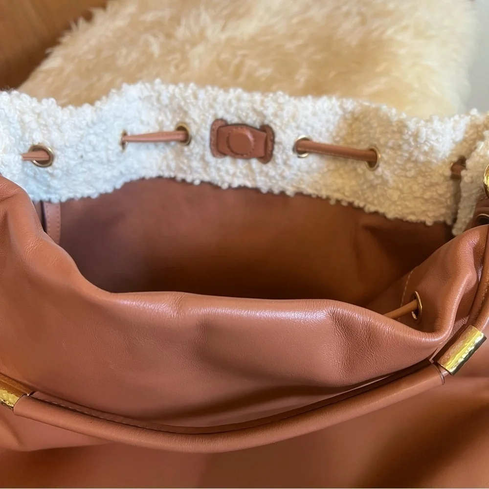 Ulla Johnson Brown Remy Large Shoulder Tote With Cream Boucle